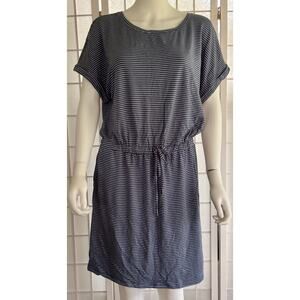 Hilary Radley NWT Large Blue Stripe Knit Dress Tie Waist Knee Length Casual Soft